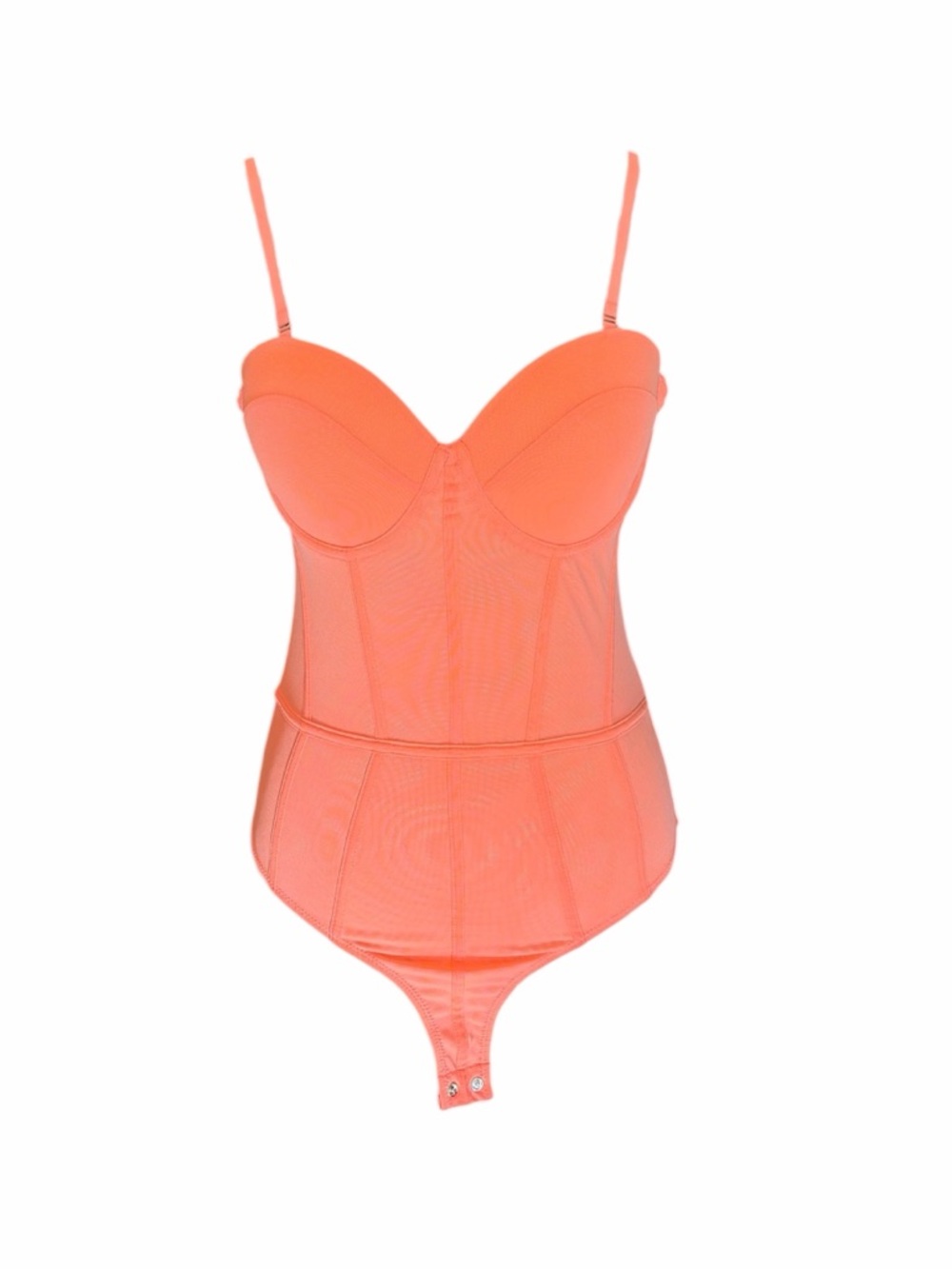 ReoRia Corset Bustier Padded Bodysuit Bright Orange Mesh Boned Party Medium NWT